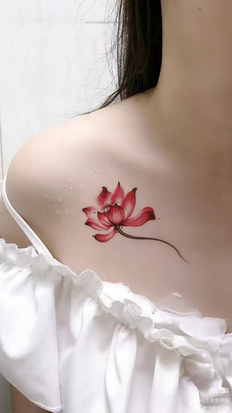 粉色荷花纹身贴